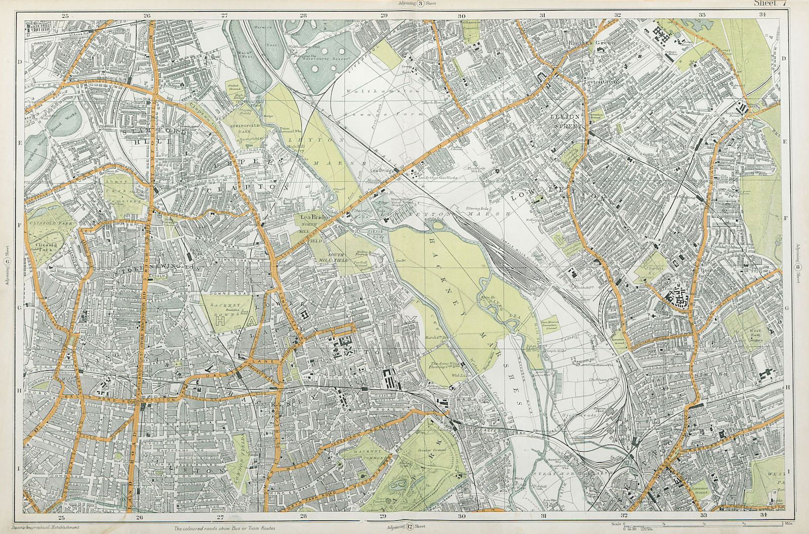 HACKNEY STRATFORD LEYTON/STONE STOKE NEWINGTON Clapton Dalston. BACON  1920 map